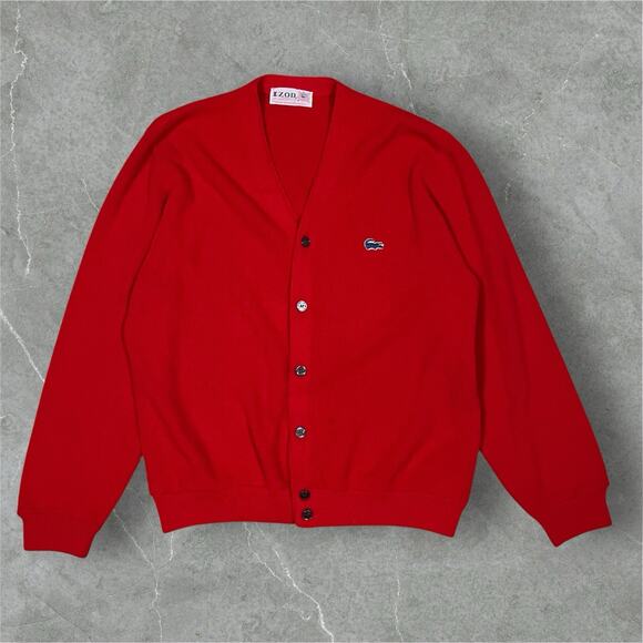 Vintage Izod Lacoste 60s 70s Red Cardigan Size Large Grandpa Sweater Casual USA - Picture 1 of 8